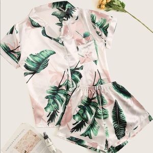 SHEIN Tropical Print Satin Pajama Set